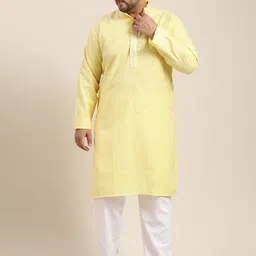SOJANYA PLUS Size Men Solid Yellow Pure Cotton Kurta with Churidar image 1