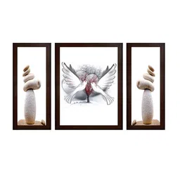 WENS White & Brown Set of 3 Flying Colours MDF Wall Paintings image 2