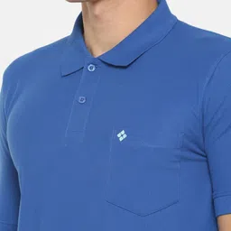 Dollar Men Pack Of 2 Coral Pink & Blue Solid Polo Collar Cotton T-shirts image 5
