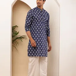 MULTI SHADES Men Polka Dots Printed Thread Work Pastels Kurta image 4