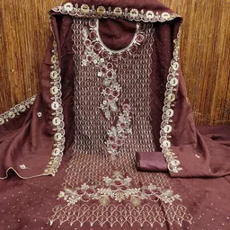 MANVAA Floral Embroidered Thread Work Georgette Unstitched Dress Material image 5