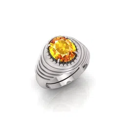 todani jems 6.25 Ratti Pukhraj Stone Original Certified Yellow Sapphire Gemstone Silver Plated | Adjustable Ring image 1