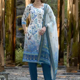 yoella Pristine White Printed Cotton Kurta Set with Linen Dupatta-picture-10