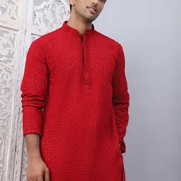 Anouk Men Floral Embroidered Regular Sequinned Pure Cotton Kurta with Pyjamas image 1