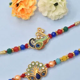 MEIRA JEWELLERY Pack Of 2 Beaded Studded Rakhi Gift Set-picture-14