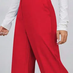 BAESD Women Colourblocked Relaxed Straight Leg High-Rise Non Iron Trousers image 3