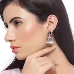 Voylla Silver-Toned Dome Shaped Jhumkas image 4