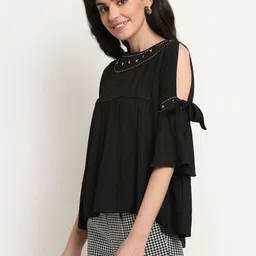 CORSICA Embellished Cold-Shoulder Georgette Top image 3