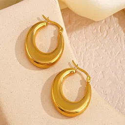 AQUASTREET 18K Plated Waterproof Anti Tarnish Moon Shaped HoopEarrings-picture-22