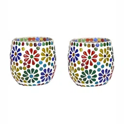 1ST TIME White & Red 2 Pieces Textured Glass Candle Holders-picture-30