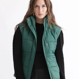RAREISM Women Green Solid Padded Jacket-image-10
