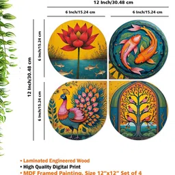 ArtVibes Set Of 4 Yellow & Green Nature & Spiritual Wooden Wall Decor image 4