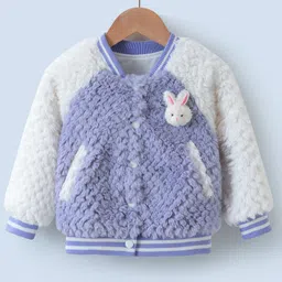 Kookie Kids Full Raglan Sleeves Fur Bomber Jacket with Bunny Applique - White & Sky Blue-picture-21