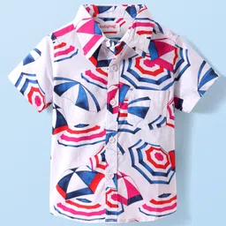 Babyhug Cotton Knit Half Sleeves Regular Collar Shirt Umbrella Print - White-picture-19