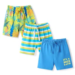Babyhug Cotton Knit Mid Thigh Shorts with Tropical Theme Print & Stripes Pack of 3 - Multicolor-image-36