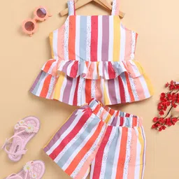 TOONYPORT Cotton Sleeveless Striped Coordinating Top & Shorts Set - Multi Colour-picture-15