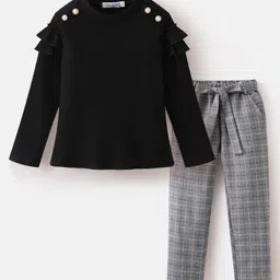 Mark & Mia Full Sleeves T-Shirt & Checkered Trouser Set with Belt - Black-picture-21
