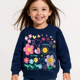 Babyhug Cotton Knit Full Sleeves Sweatshirt with Floral Print - Navy Blue-picture-36