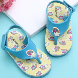 Babyoye Flip Flops with Velcro Closure & Rainbow Print - Yellow & Blue-image-33