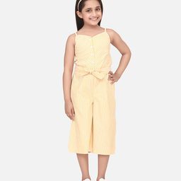 StyleStone Cotton Blend Woven Sleeveless Striped Jumpsuit - Yellow-picture-18
