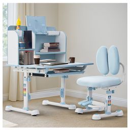 BAYBEE Kids Study Table & Chair Set for 2+ Years | Height Adjustable Ergonomic Desk with Book Holder, Storage Drawer, Footrest, Shelves & Angle-Adjustable Tabletop (Blue)-picture-15