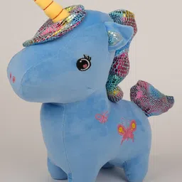 Dukiekooky Butterfly Design Sparkly Mane Blue Unicorn Plush Toy, Soft Stuffed Animal Height - 35 cm-image-91