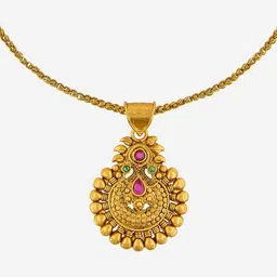 Kushal's Fashion Jewellery Gold-Plated Ruby-Studded Pendant & Chain image 3