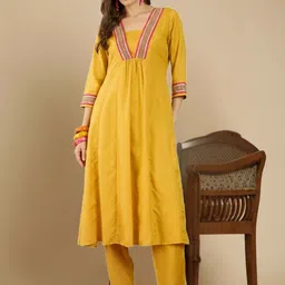 Indo Era Women Ethnic Motifs Regular Thread Work Kurta with Trousers-picture-27