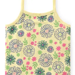 Babyoye Cotton Knit Singlet Sleeves Slips Floral Printed Pack of 3 - Pink & Lemon Yellow image 2
