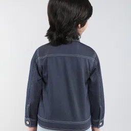 Taffykids Twill Full Sleeves Stitch Detailed Button Up Jacket - Blue image 3