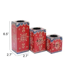 Samsiddhi Brown Set of 3 Wooden Candle Holder image 2