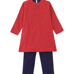 Babyhug Three Full Schiffly Embroidered Kurta With Pyjama Set-Red image 3