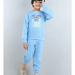 Aww Hunnie Full Sleeves Placement Text Printed Winter Sweatshirt And Joggers Set - Blue image 4
