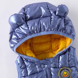 Kookie Kids Sleeveless Padded Hooded Jacket with Ears Applique & Duck Patch Detailing - Light Blue image 3