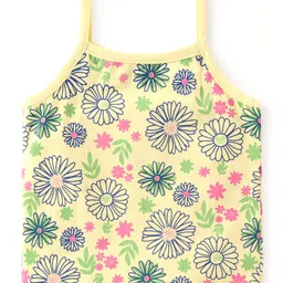 Babyoye Cotton Knit Singlet Sleeves Slips Floral Printed Pack of 3 - Pink & Lemon Yellow image 3