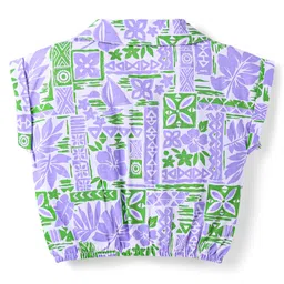Babyhug Single Jersey Knit Half Sleeves Co-ords Top & Shorts Set with Tropical Theme Print - Lavender image 3