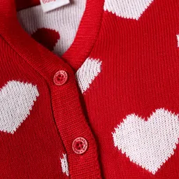 Babyhug Knit Full Sleeves Front Open Sweater with Heart Design - Red image 3