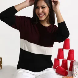Campus Sutra Women Colourblocked Round Neck Pullover-image-81