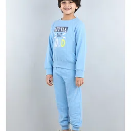 Aww Hunnie Full Sleeves Placement Text Printed Winter Sweatshirt And Joggers Set - Blue image 5