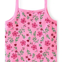 Babyoye Cotton Knit Singlet Sleeves Slips Floral Printed Pack of 3 - Pink & Lemon Yellow image 4