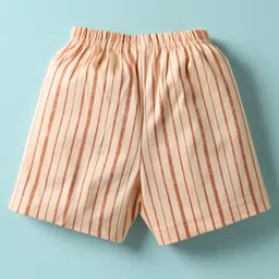 Zero Sinker Knit Half Sleeves Shorts Night Suit with Teddy Print & Stripes - Peach image 5