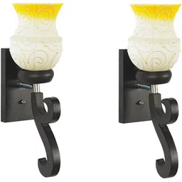 1ST TIME Yellow & Black Textured Wood Contemporary Frustum Shaped Wall Lamp image 2