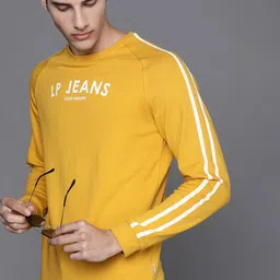 Louis Philippe Jeans Men Yellow & White Brand logo Printed Round Neck Sweatshirt-image-56