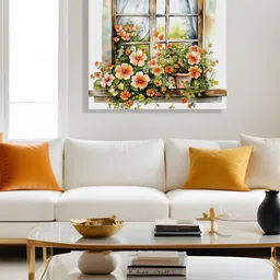 RANDOM White & Green Floral Printed Hanging Waterproof Canvas Painting-picture-33