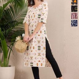Anouk Rustic Selection Of 5 Geometric Printed Round Neck Straight Kurtas-picture-7