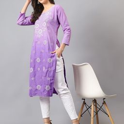 NAZAQAT ETHNIC INDIA Women Floral Embroidered Straight Cotton Kurta-picture-11