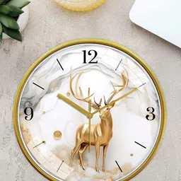 RANDOM Gold-Toned & White Printed Contemporary Wall Clock image 3