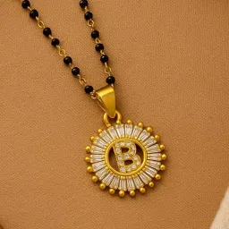 Digital Dress Room B Letter Alphabet American Diamond Round Pendant Short Name Mangalsutra Design-image-24