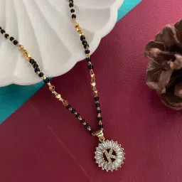 Digital Dress Room K Letter Alphabet American Diamond Round Pendant Short Name Mangalsutra Design-image-65