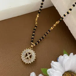Digital Dress Room X Letter Alphabet American Diamond Round Pendant Short Name Mangalsutra Design-image-31